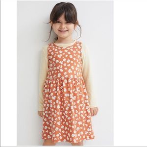 🌸 H&M Girl’s Summer Dress 5T – Orange with White & Blue Poppies